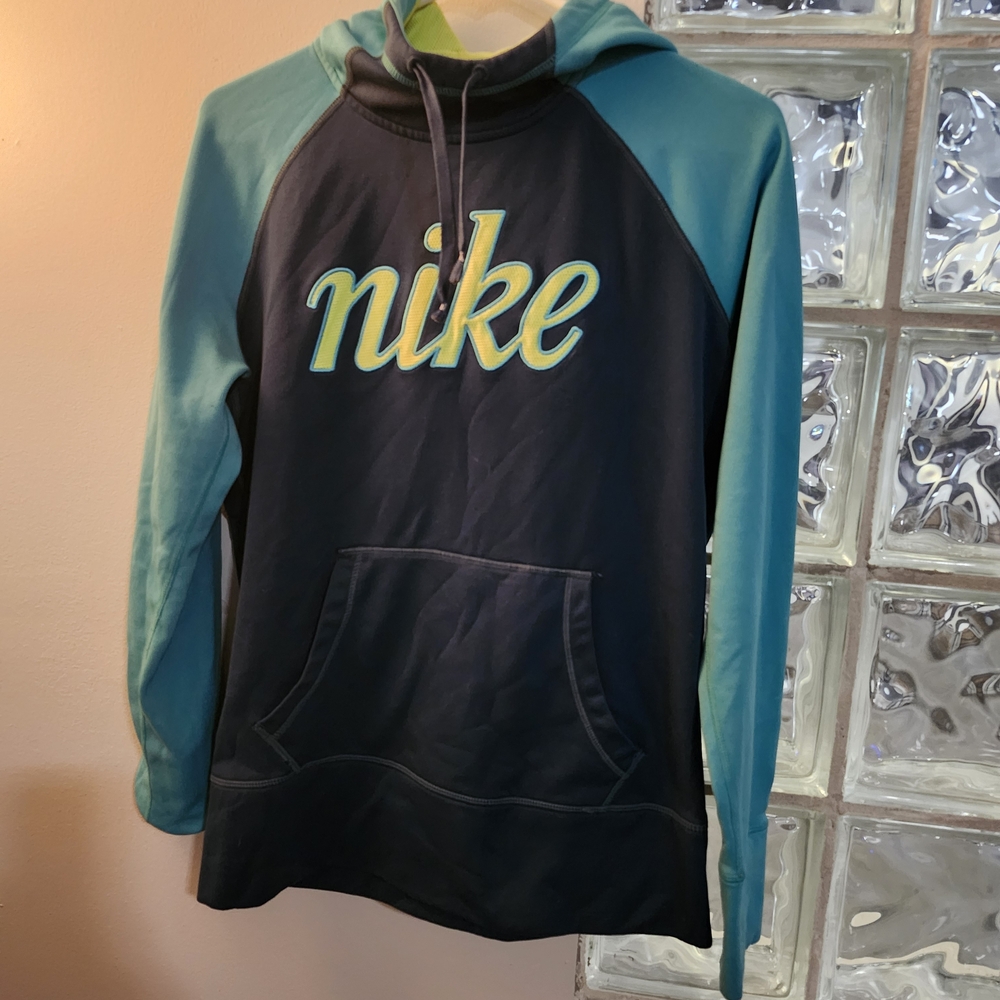 Nike Women's Teal and Navy Hoodie